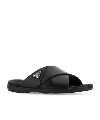 Prada  triangle logo slip-on sandals - black