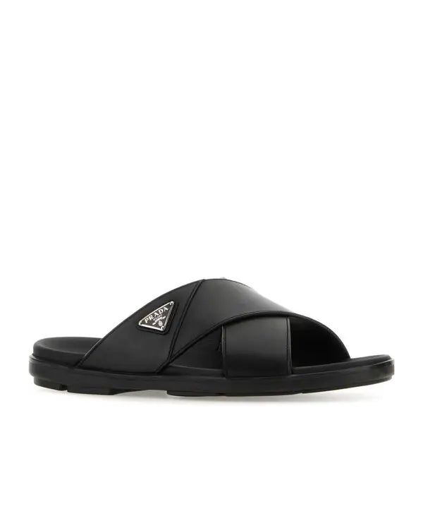 Prada  triangle logo slip-on sandals - black