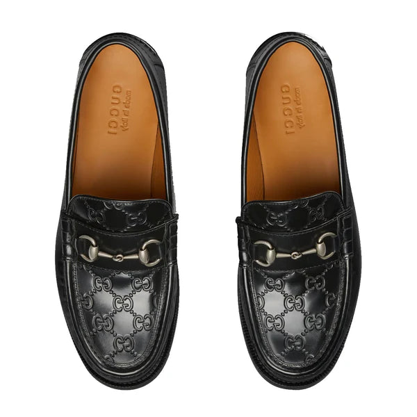 Gucci GG Embossed Horsebit Leather Loafers – Black