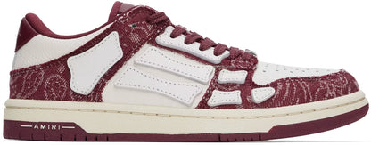 AMIRI White & Burgundy Bandana Denim Skel Top Low Sneakers