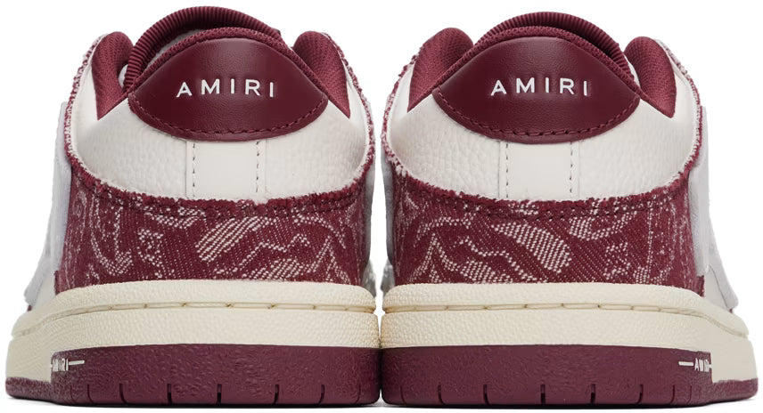 AMIRI White & Burgundy Bandana Denim Skel Top Low Sneakers