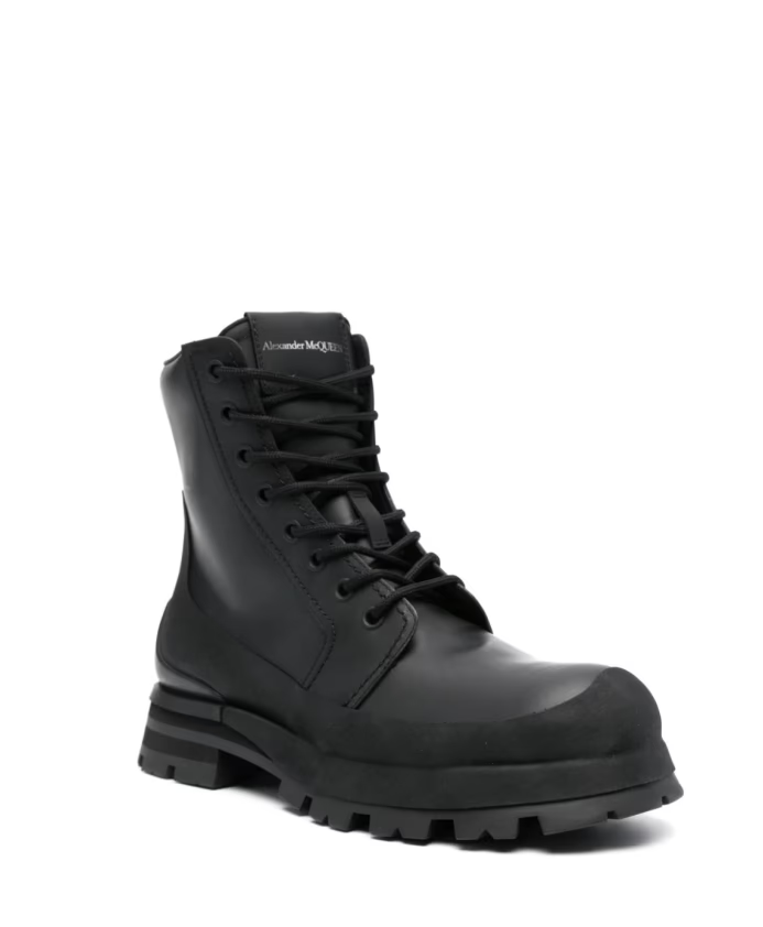 Black Lace-up Boots with Flared Rubber Sole