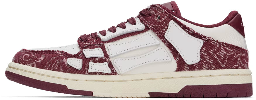 AMIRI White & Burgundy Bandana Denim Skel Top Low Sneakers
