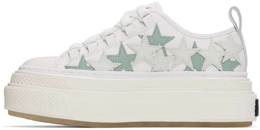 AMIRI White & Green Platform Stars Court Low Sneakers