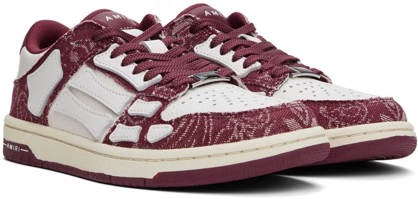 AMIRI White & Burgundy Bandana Denim Skel Top Low Sneakers