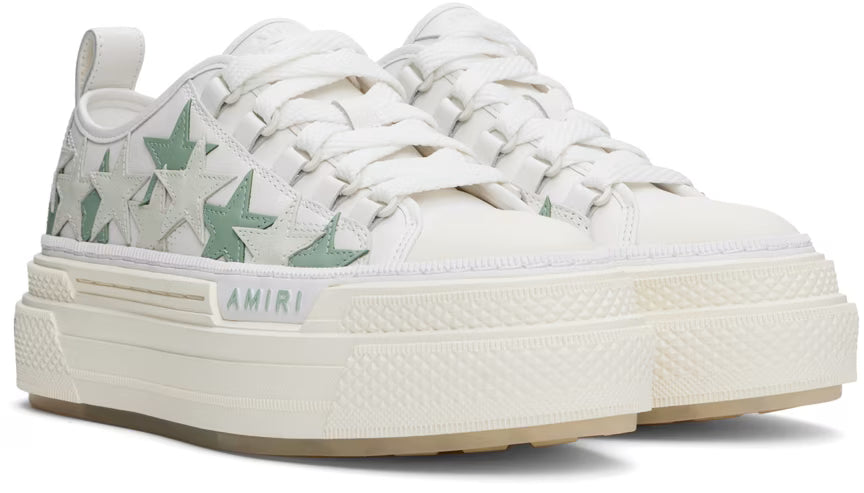 AMIRI White & Green Platform Stars Court Low Sneakers