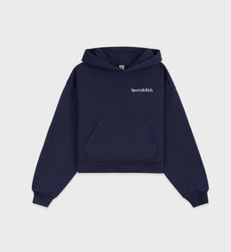 Health is Wealth Cropped Hoodie - Navy/White/Fire Red