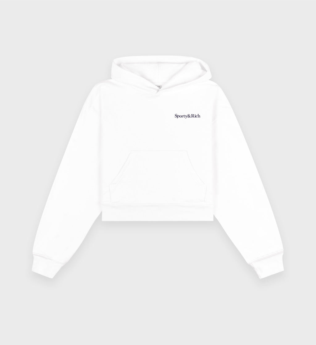 Health Is Wealth Soft Cropped Hoodie - White/Navy