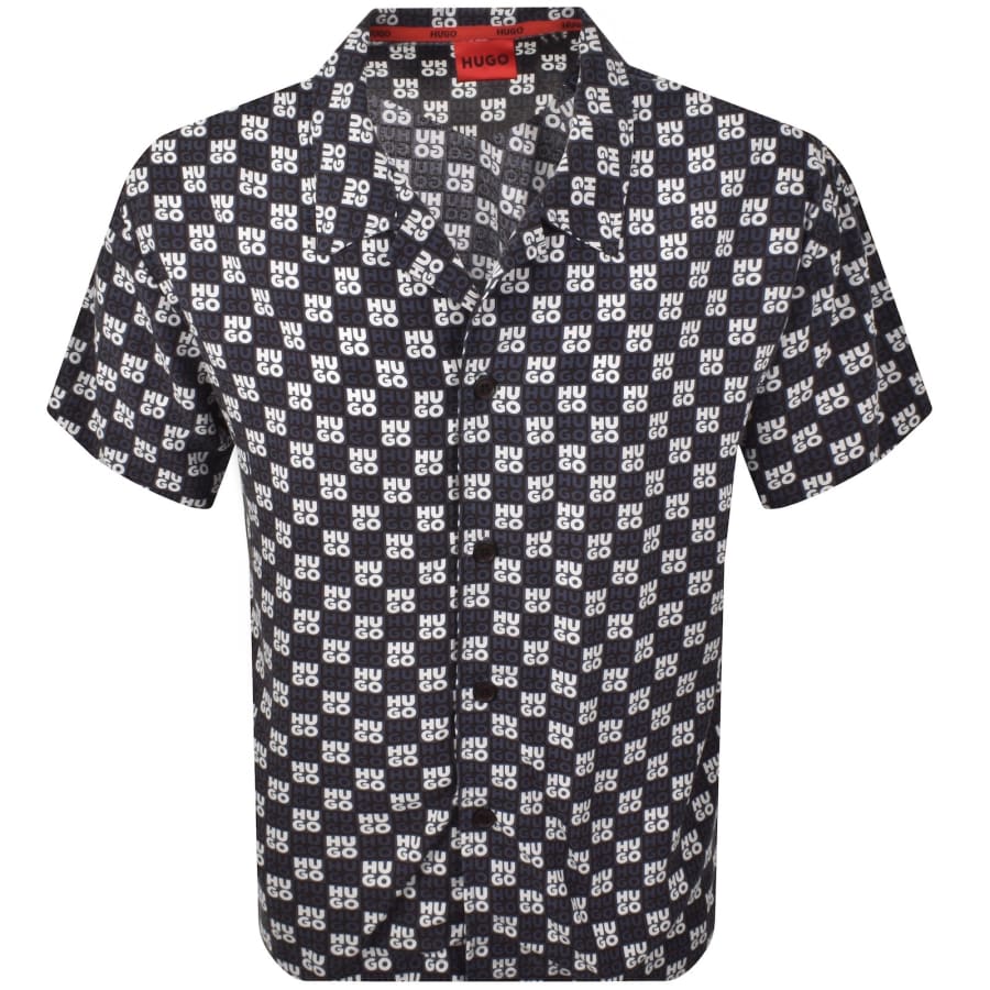HUGO Relaxed Short Sleeve Beach Shirt Navy