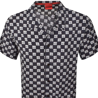 HUGO Relaxed Short Sleeve Beach Shirt Navy
