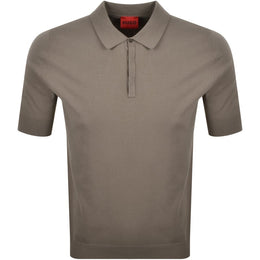 HUGO San Peter Knit Polo Jumper Brown