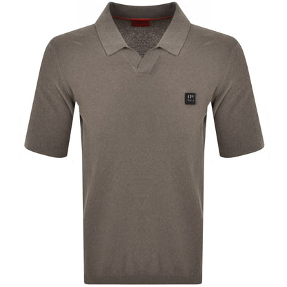 HUGO Shiplom Knit Polo Brown