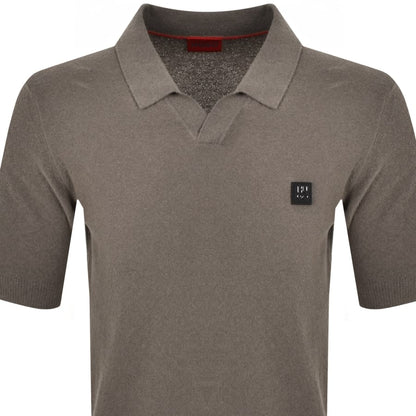 HUGO Shiplom Knit Polo Brown