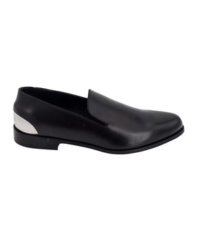 Black Flat Shoes with Metal Logo Detail