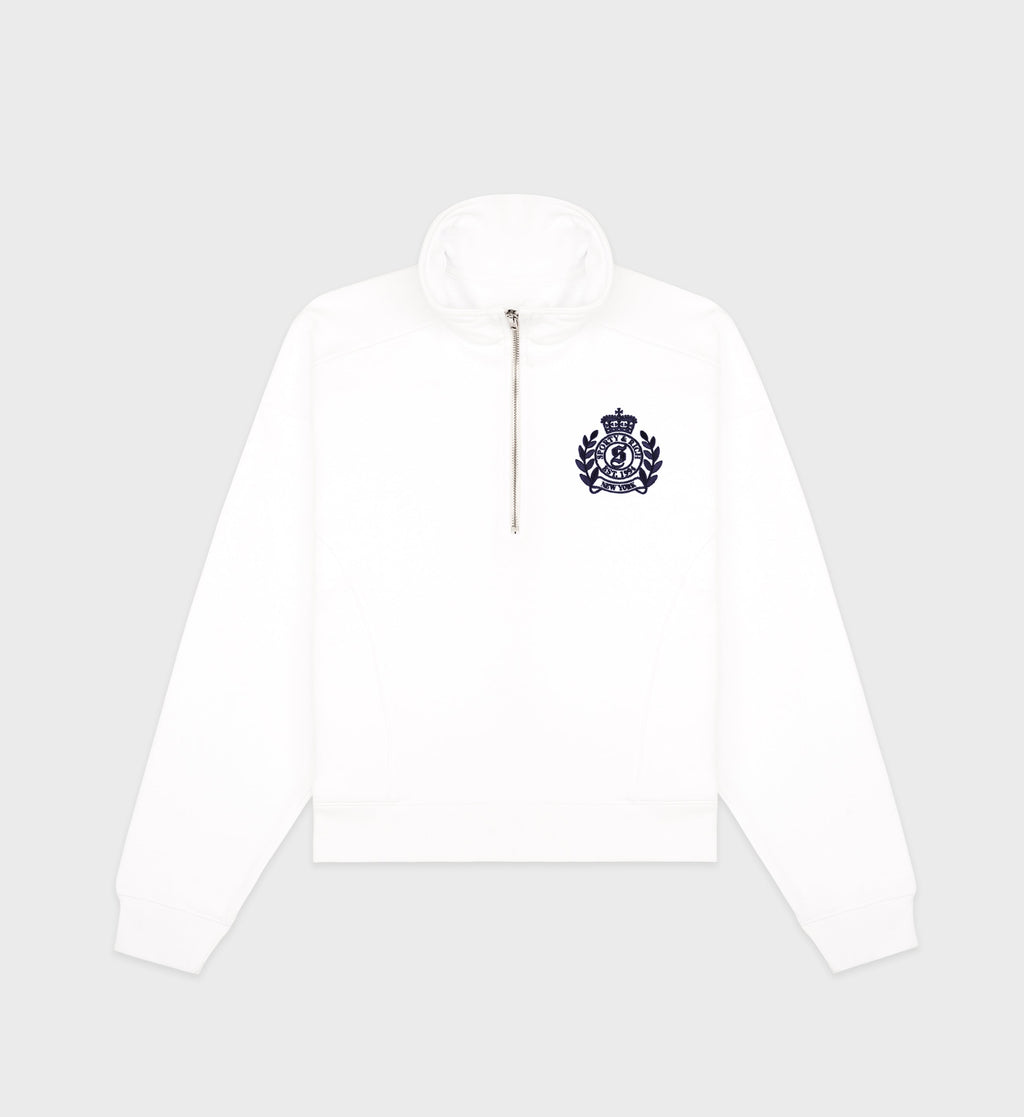 H&W Crest Embroidered Quarter Zip - White/Navy