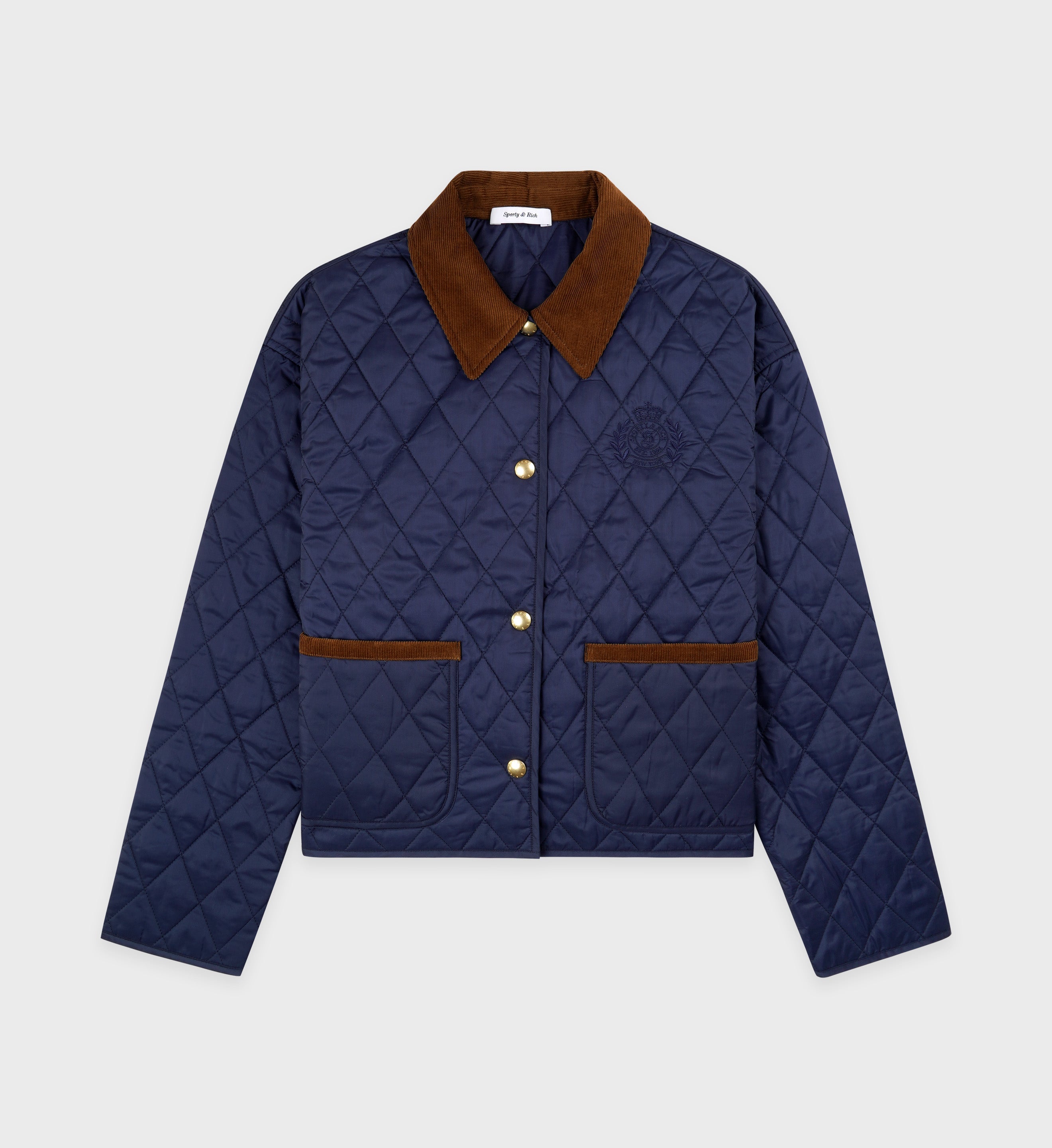 H&W Crest Nylon Cropped Quilted Jacket - Navy