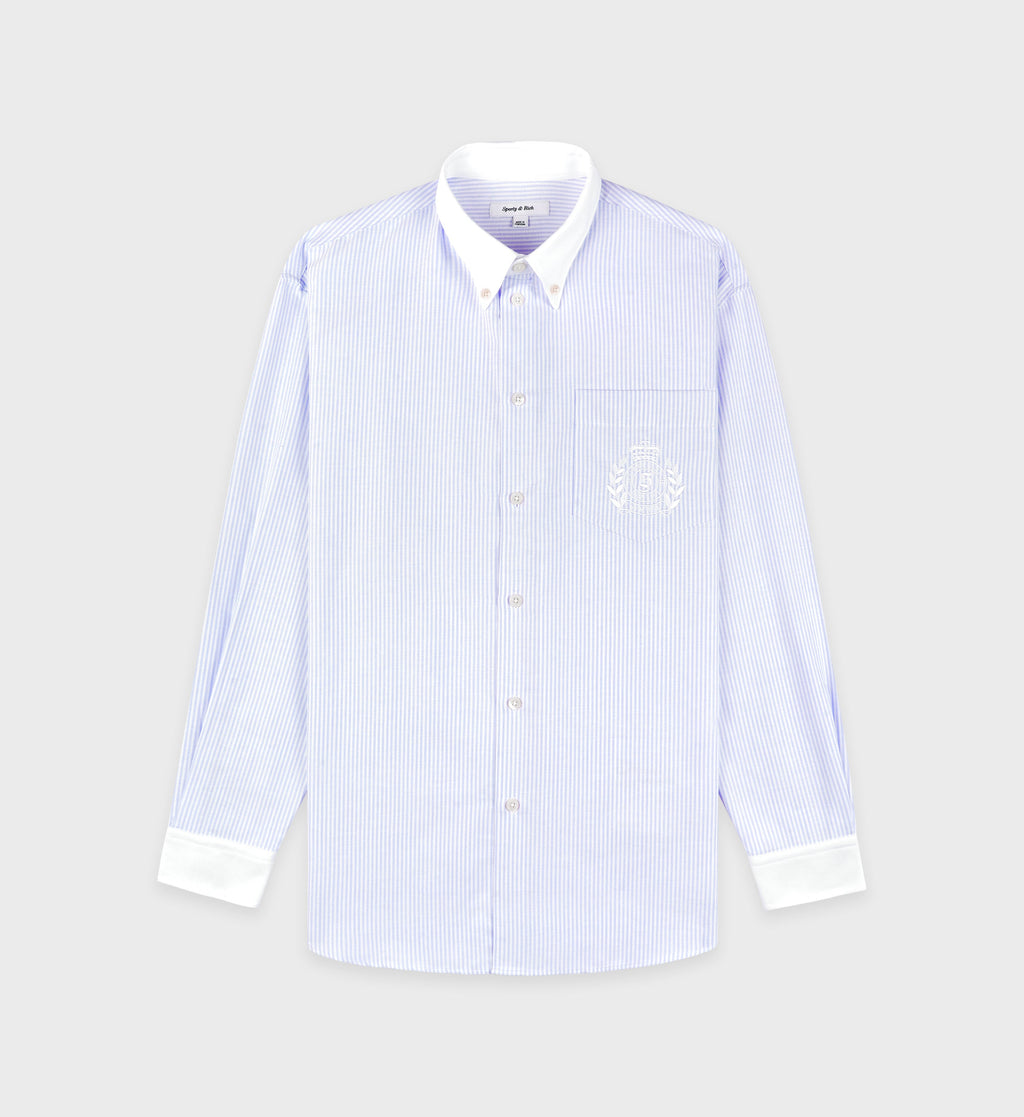 H&W Crest Oversized Oxford Shirt - Blue/White Thin Stripe