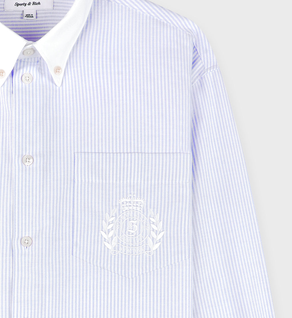 H&W Crest Oversized Oxford Shirt - Blue/White Thin Stripe