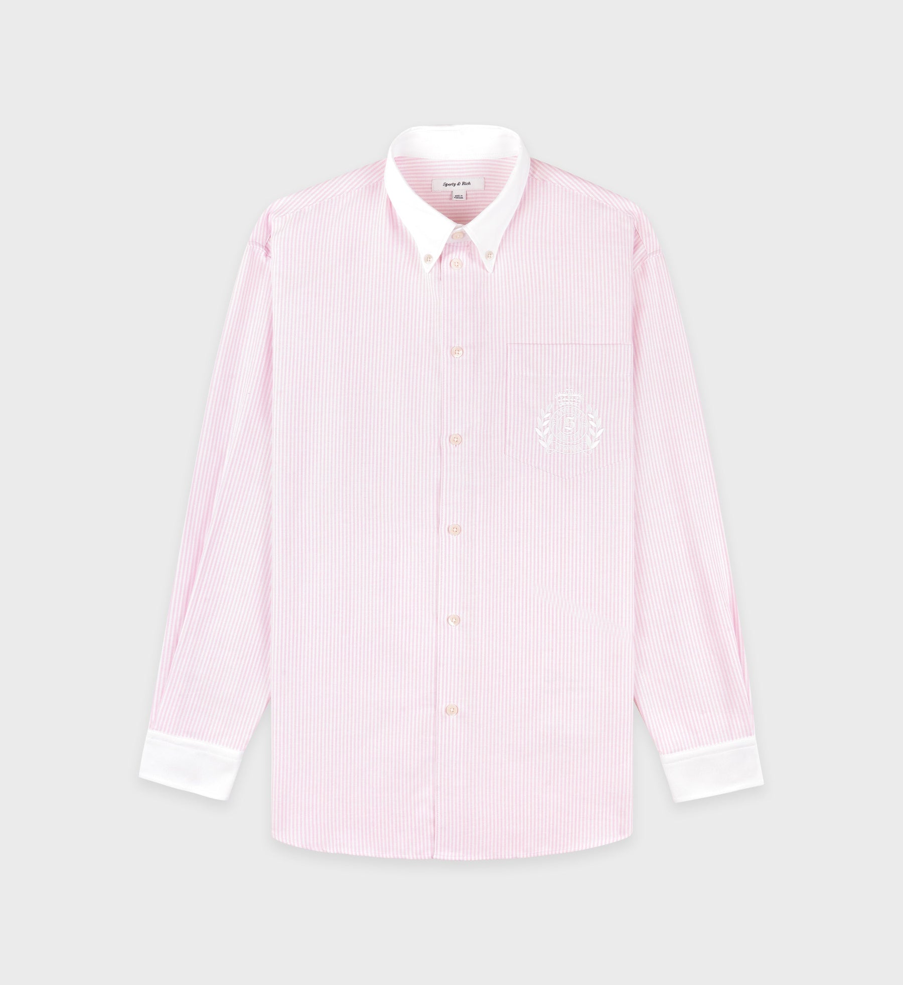 H&W Crest Oversized Oxford Shirt - Pink/White Thin Stripe