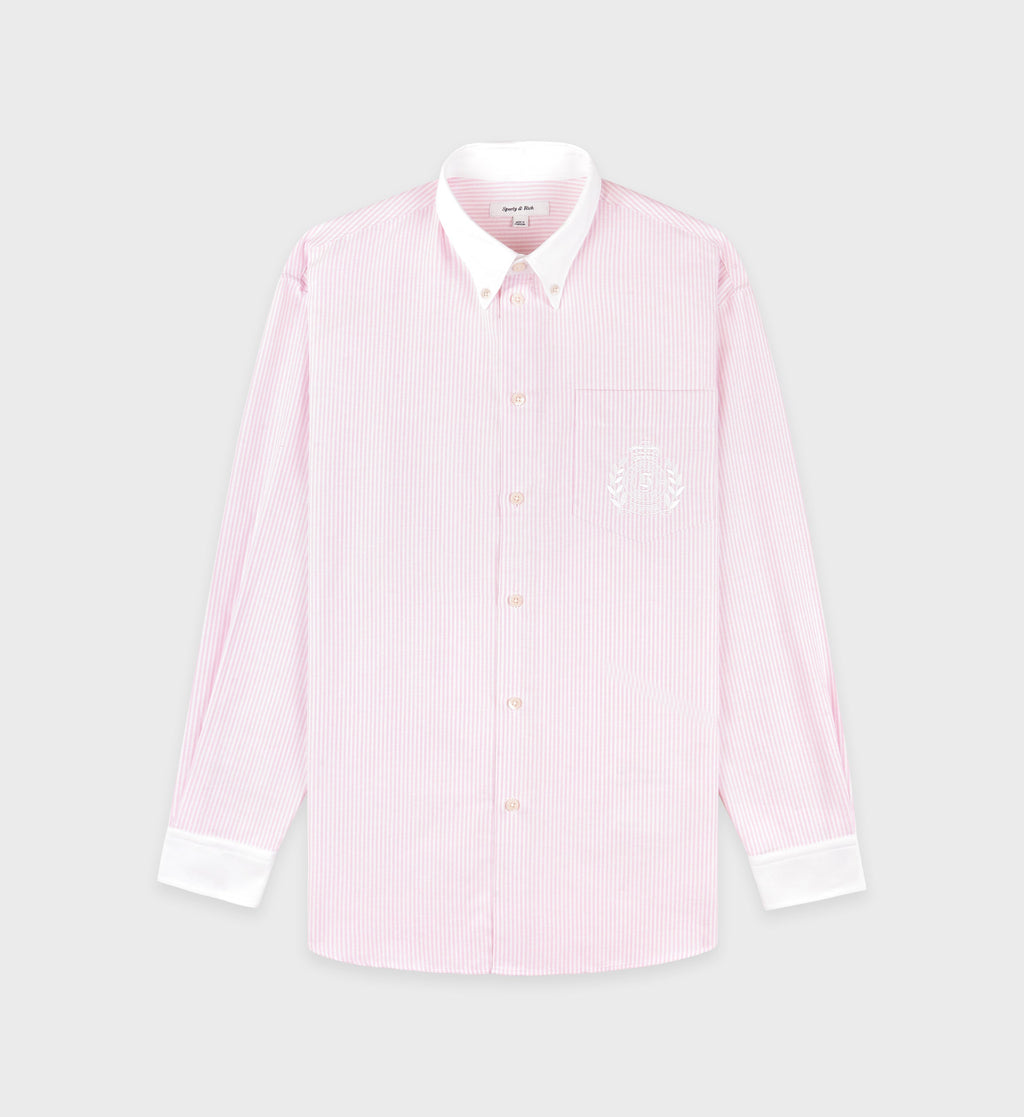 H&W Crest Oversized Oxford Shirt - Pink/White Thin Stripe
