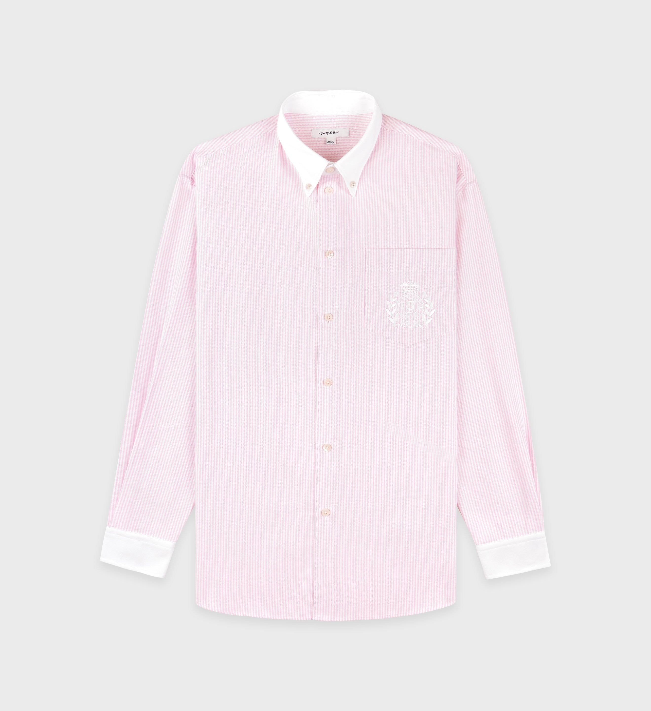 H&W Crest Oversized Oxford Shirt - Pink/White Thin Stripe