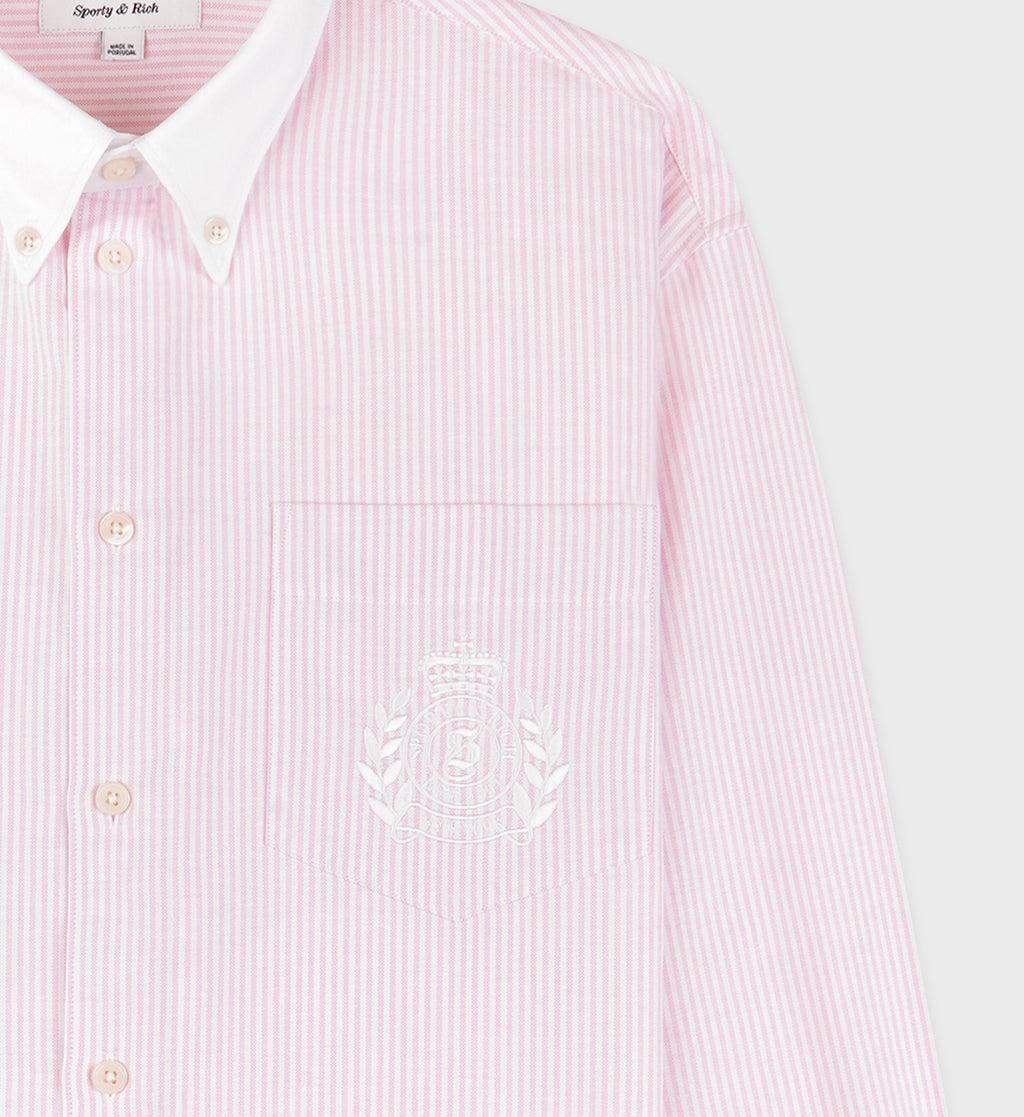 H&W Crest Oversized Oxford Shirt - Pink/White Thin Stripe