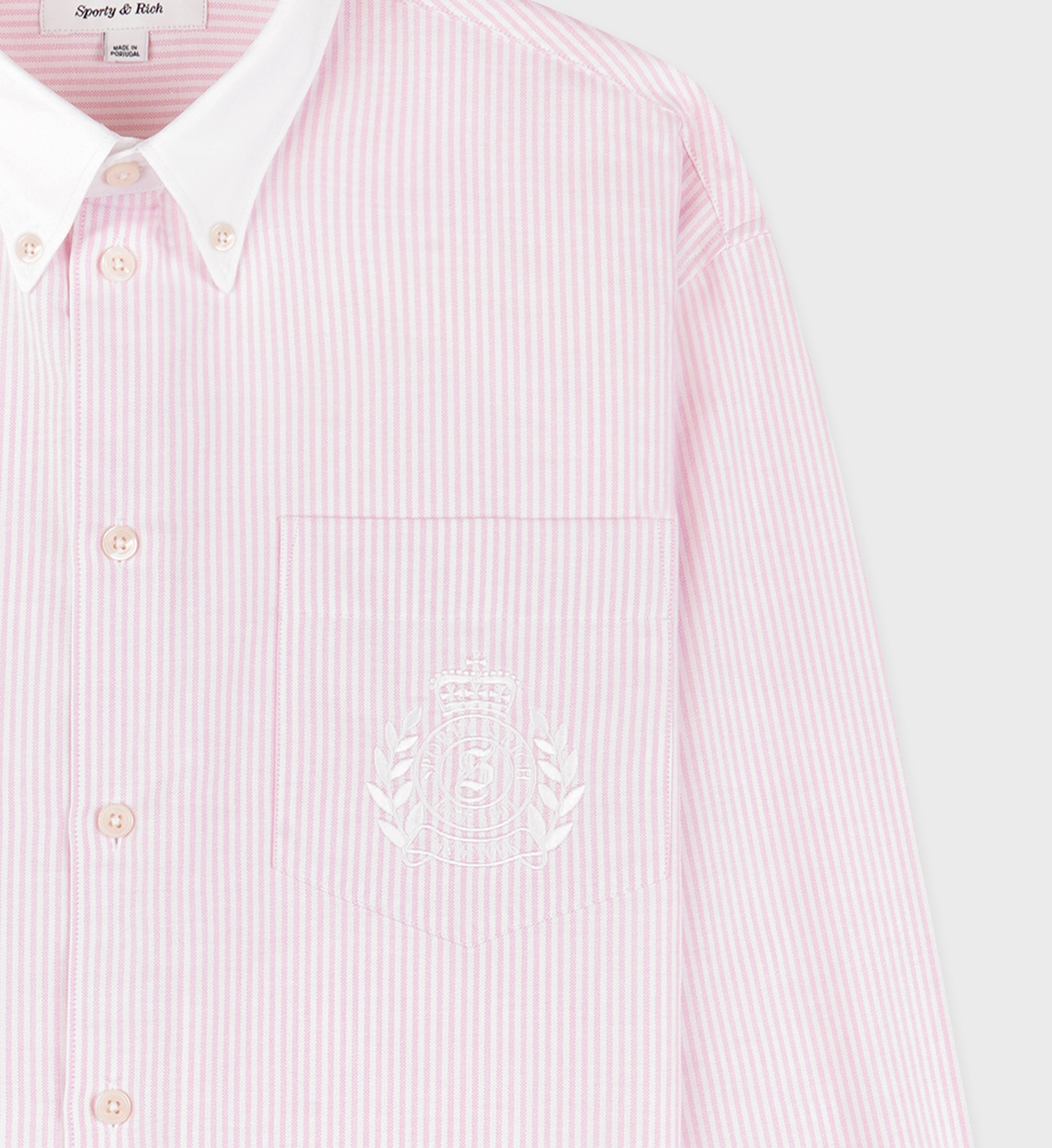 H&W Crest Oversized Oxford Shirt - Pink/White Thin Stripe
