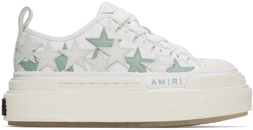 AMIRI White & Green Platform Stars Court Low Sneakers