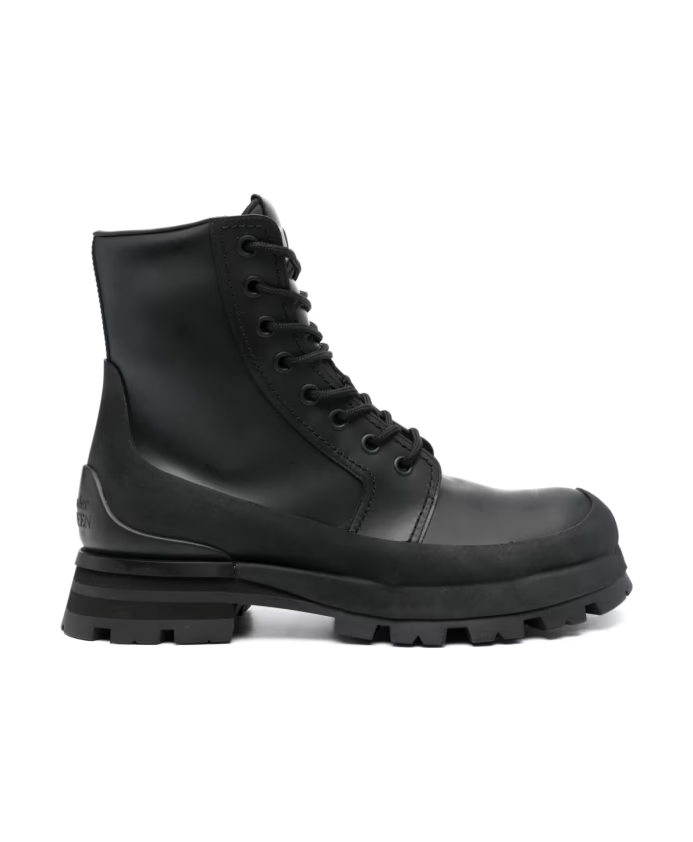 Black Lace-up Boots with Flared Rubber Sole