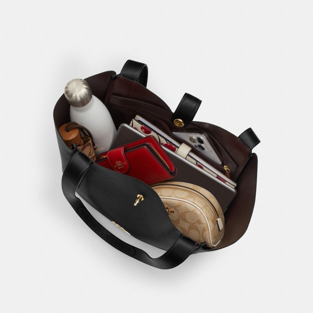 Hadley Turnlock Tote Bag With Signature Canvas