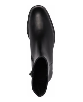 Black Leather Slim Tread Ankle Boots