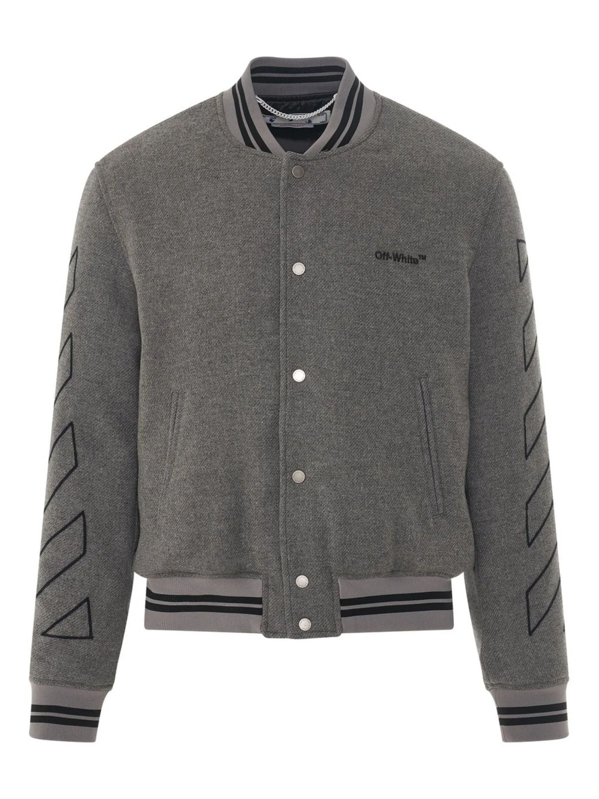 Off White Diagonal Outline Wool Varsity Jacket - Size: S Jackets | Shop From The Mirage