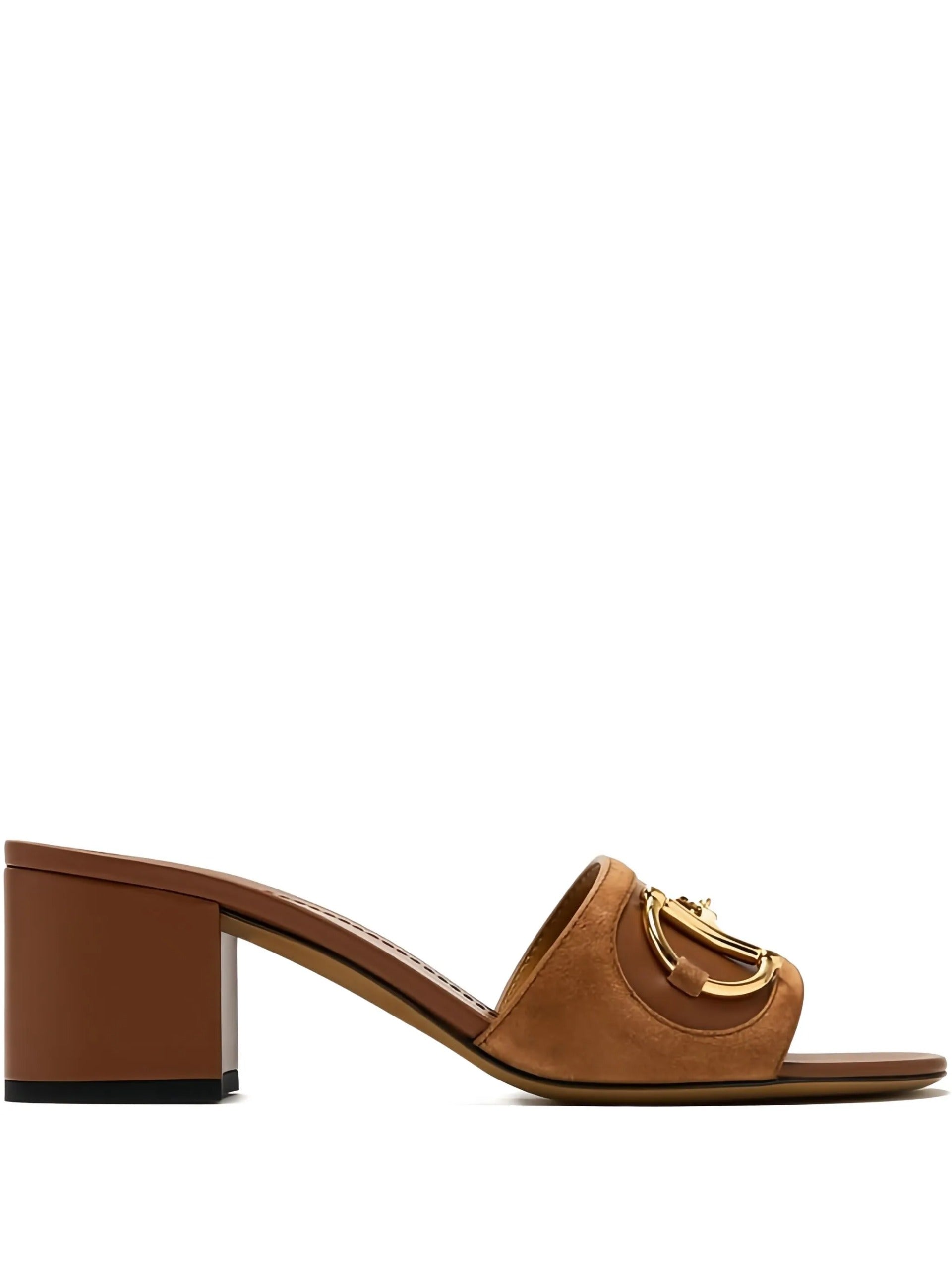 The Horsebit Block Heel Sandals – Brown