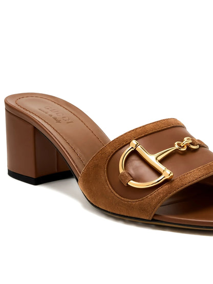 The Horsebit Block Heel Sandals – Brown
