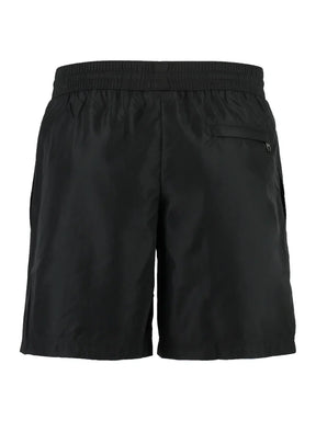 Dolce & Gabbana Silver Plaque Plate Drawstring Swimshorts in Black