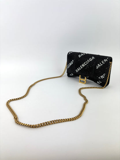 Balenciaga Hourglass Wallet On Chain Black Suede