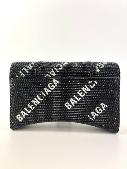 Balenciaga Hourglass Wallet On Chain Black Suede