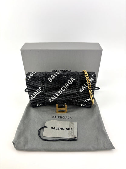 Balenciaga Hourglass Wallet On Chain Black Suede