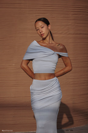 Irene Gathered Knit Top - Blue