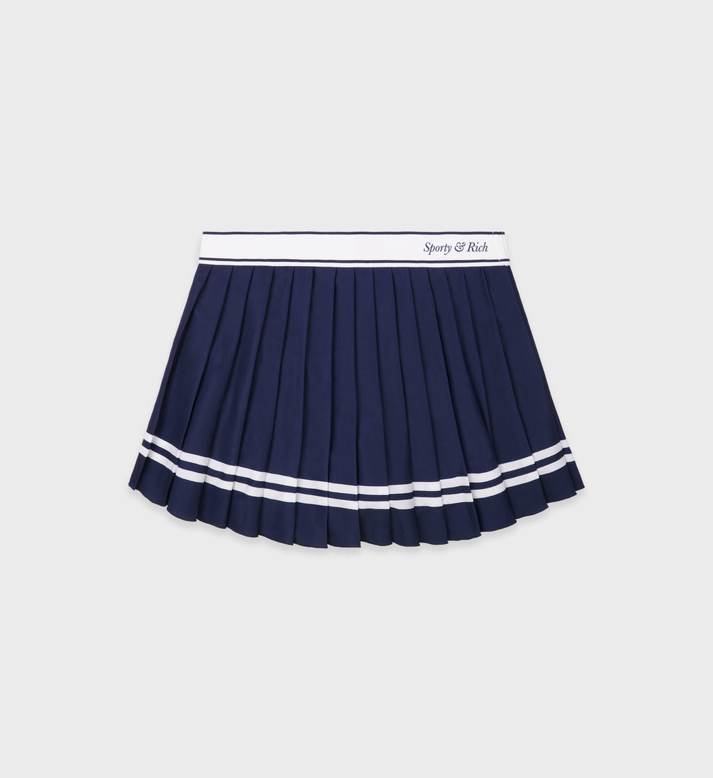 Italic Logo Pleated Skirt - Navy/White
