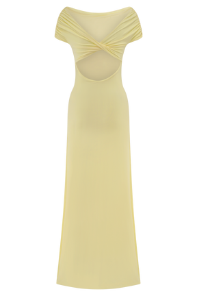 Imogen Off Shoulder Slinky Maxi Dress - Lemon