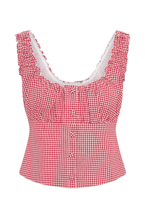 Ines Sleeveless Ruched Top - Red Gingham