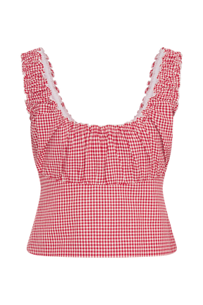 Ines Sleeveless Ruched Top - Red Gingham