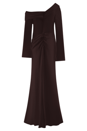 Iris Long Sleeve Satin Maxi Dress - Dark Chocolate