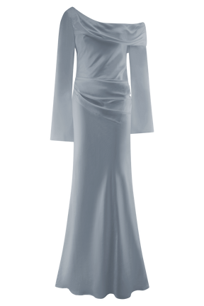 Iris Long Sleeve Satin Maxi Dress - Frosted Blue