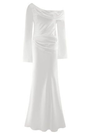 Iris Long Sleeve Satin Maxi Dress - White