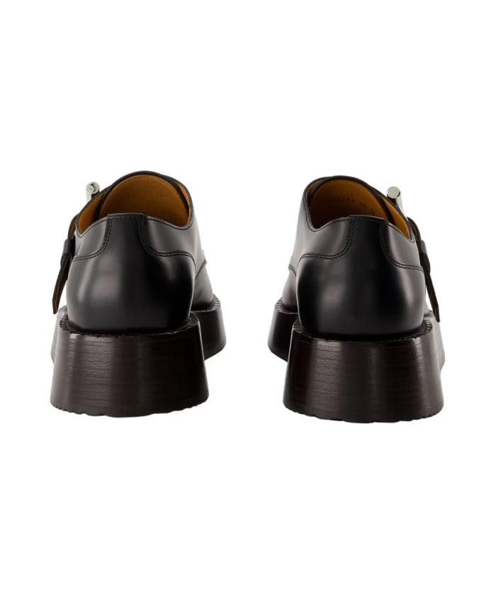 Black Leather T-Bar Loafers