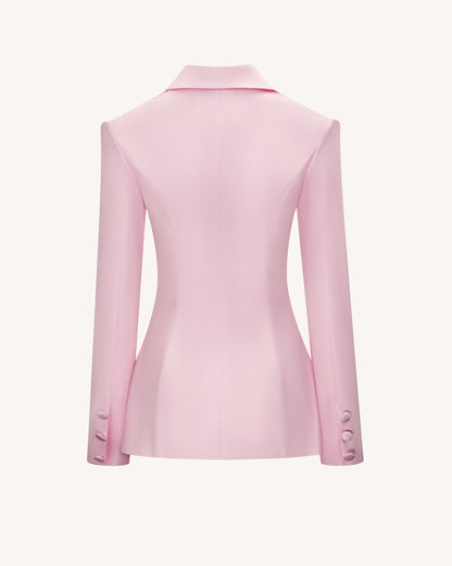 Lily Satin Double-Breasted Blazer Suit - Pink