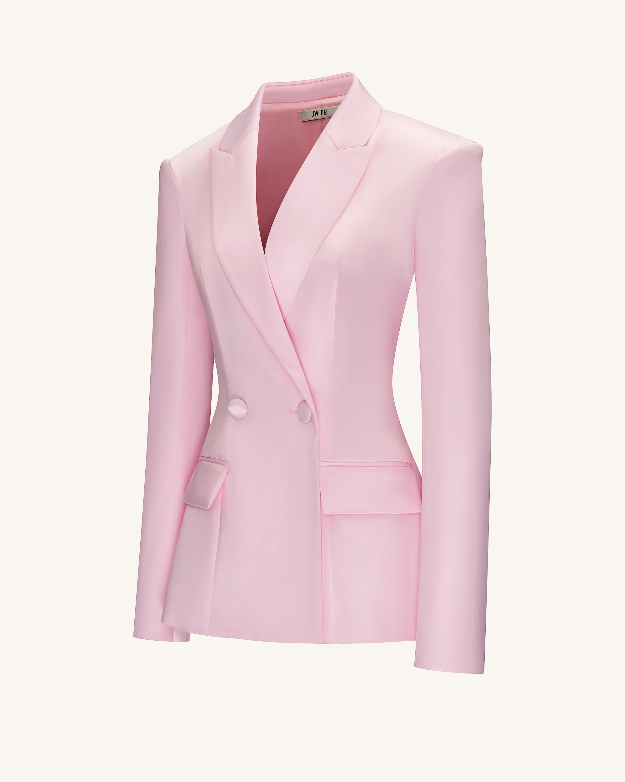 Lily Satin Double-Breasted Blazer Suit - Pink