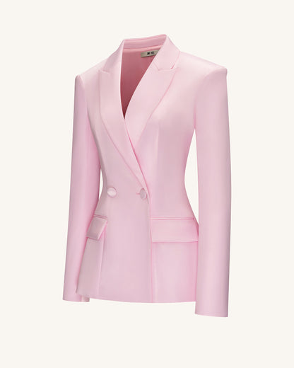 Lily Satin Double-Breasted Blazer Suit - Pink